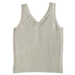 First Issue Ivory Sweater Vest Womens Size L Embellished Ribbed Work Layer